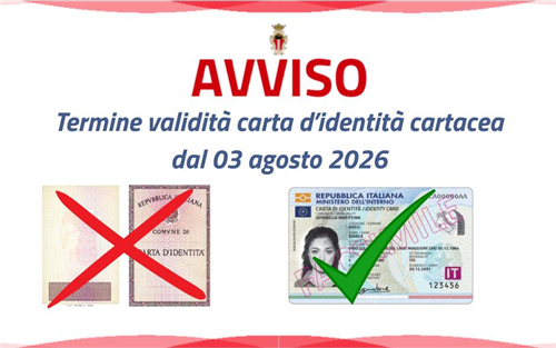 Avviso scadenza validita' carte di identita' cartacee dal 3 agosto 2026